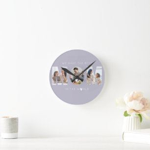 3 photo collage mum round clock