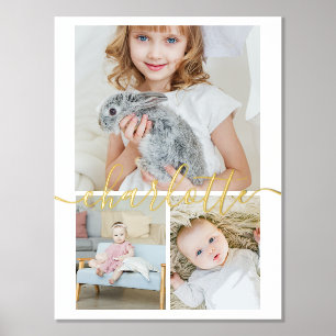 3 Photo Collage Personalised Name Typography Foil Prints