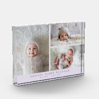 3 Photo Collage Purple New Baby Keepsake 
