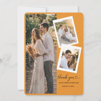 3 Photo Collage Romantic Wedding Thank You Card