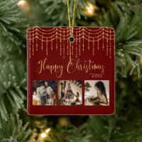 3 Photo Collage Rustic Garland Lights Ceramic