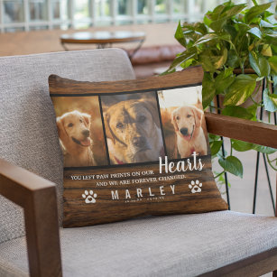 3 Photo Collage Rustic Pet Loss Memorial Cushion