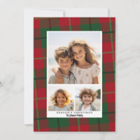 3 Photo Collage Season's Greeting red green plaid
