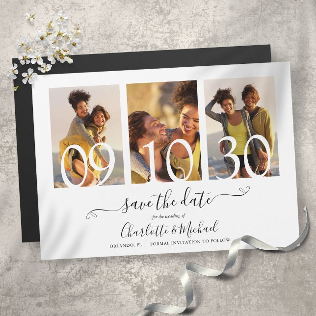 3 Photo Collage Signature Script Wedding Save The  Magnetic Invitation (Creator Uploaded)