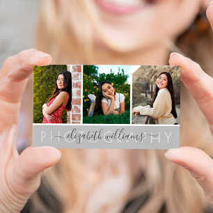 3 Photo Collage Simple Modern Elegant Photographer Business Card