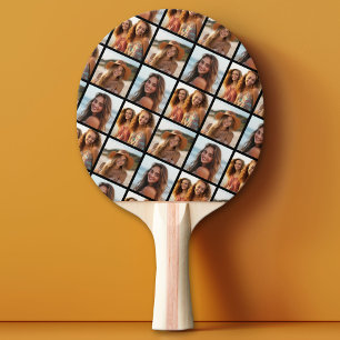 3 Photo Collage - Staggered Pattern - Black Ping Pong Paddle