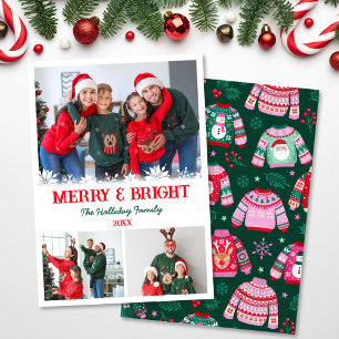3 Photo Collage Ugly Sweater Christmas  Holiday Card