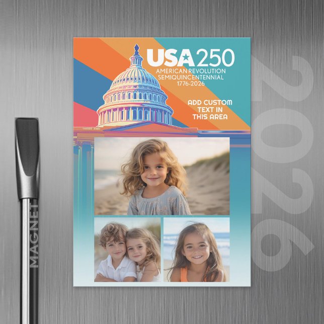 3 Photo Collage - USA 250 Capital Dome America Magnetic Invitation (2026 USA 250 Magnet with Custom Photo)
