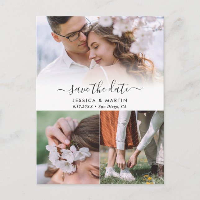 3 Photo Collage Wedding Save The Date Postcards (Front)