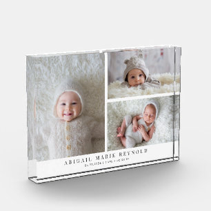 3 Photo Collage White New Baby Keepsake Block