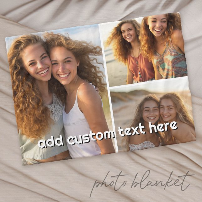 3 Photo Collage with 1 Line of Text Fleece Blanket (Custom Fleece Photo Blanket)