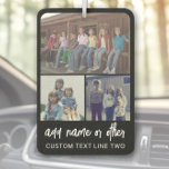 3 Photo Collage with Script Text - black white Car Air Freshener<br><div class="desc">A fun way to capture memories and share them with friends. Add a horizontal photo,  2 square photos and your favourite caption to make a cool gift for friends.</div>