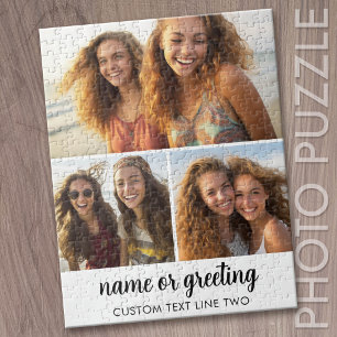3 Photo Collage with Script Text - black white Jigsaw Puzzle