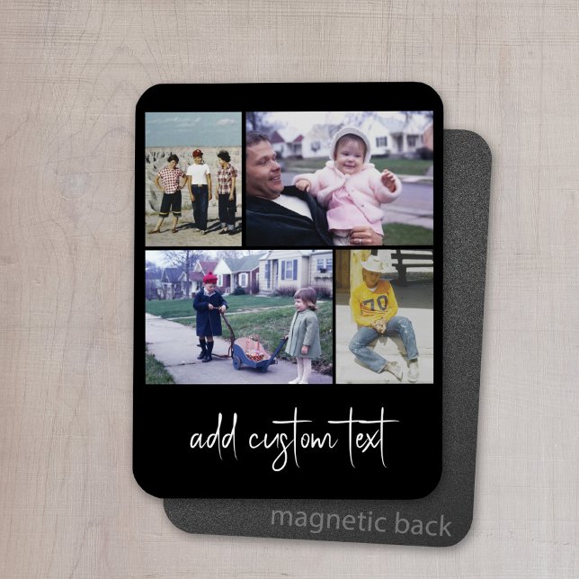 3 Photo Collage with Script Text - black white Magnet (Personalized magnet with photo collage and text)