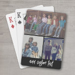 3 Photo Collage with Script Text black white Playing Cards<br><div class="desc">A fun way to capture memories and share them with friends. Add a horizontal photo,  2 square photos and your favourite caption to make a cool gift for friends.</div>
