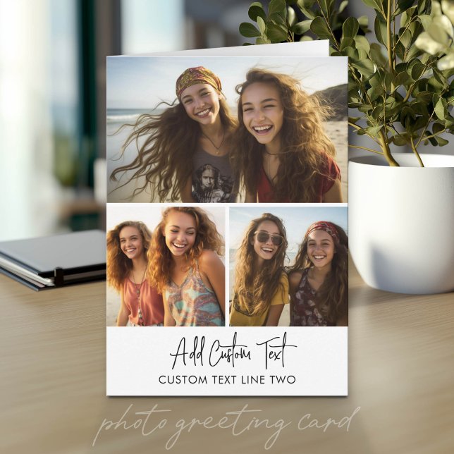 3 Photo Collage with Script Text  Card (Photo Greeting Card)