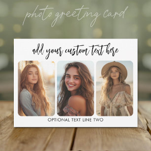 3 Photo Collage with trendy bounce script Holiday Card