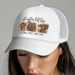3 Photo Collage with trendy bounce script  Trucker Hat<br><div class="desc">Use square cropped photos for best results. This 3 photo modern grid with a collage and rounded corners. Add your favourite pictures to this film strip for a fun memory keeper. An artistic way to display your best photo sharing pics.</div>