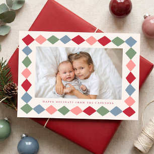 3 Photo Colourful Hand Drawn Diamond Frame Holiday Card