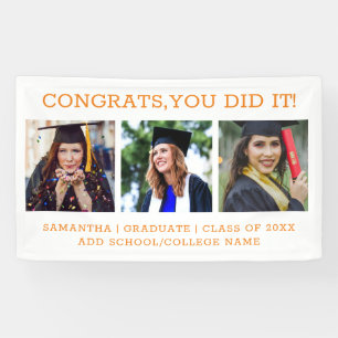 3 Photo Congrats Grad 2022 Orange And White  Banner