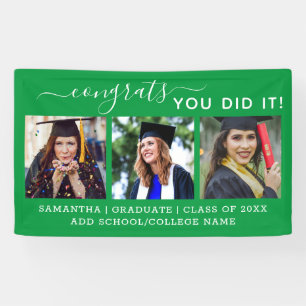 3 Photo Congrats Grad 2025 Green Graduation Banner