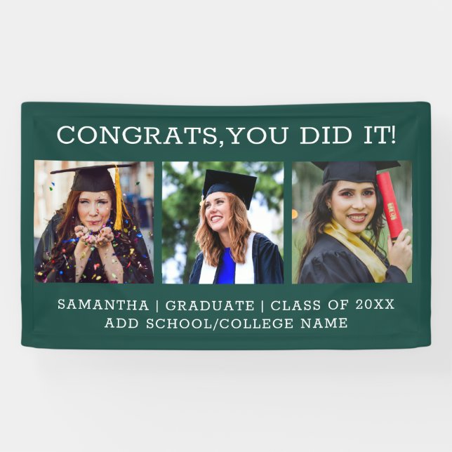 3 Photo Congrats Graduate 2025 Graduation Green Banner (Horizontal)