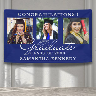 3 Photo Congratulations Graduate Graduation Blue Banner