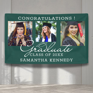 3 Photo Congratulations Graduate Graduation Green Banner