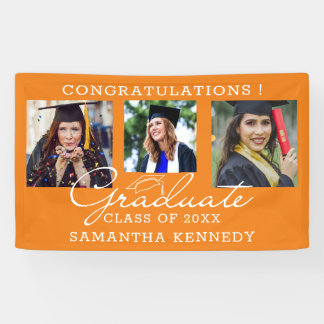 3 Photo Congratulations Graduate Graduation Orange Banner