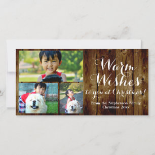 3 Photo Country Christmas Warm Wishes Vintage Holiday Card