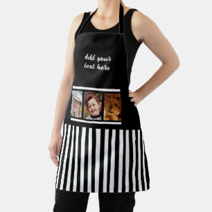 3 photo custom text black white striped apron