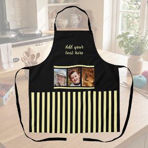 3 photo custom text black yellow striped  apron