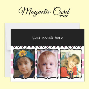 3 photo custom words pink magnetic card