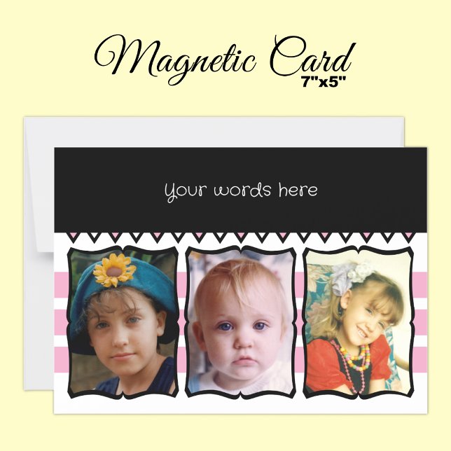 3 photo custom words pink magnetic card (Creator Uploaded)