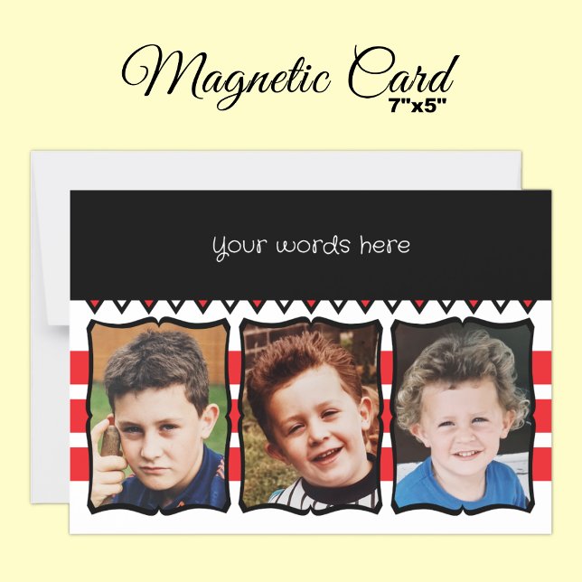 3 photo custom words red magnetic card (Creator Uploaded)