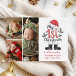 3 Photo Cute Santa Baby 1st Christmas Holiday Card<br><div class="desc">Celebrate your newborn’s first Christmas with this sweet and festive photo card featuring playful holiday elements like Santa’s boots, holly, and a red hat. Designed for proud new parents, this adorable layout pairs your baby's photo with their birth details and name, creating a keepsake that will melt hearts for years...</div>