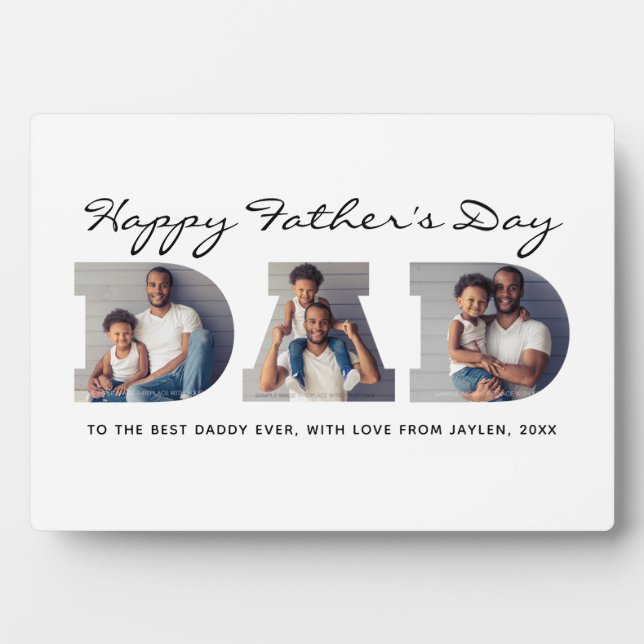 3-Photo "Dad" Cutout Personalized Father's Day Plaque (Front)