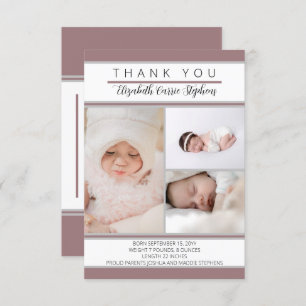 3 Photo Dk Rose Baby Shower Birth Announcemen Thank You Card