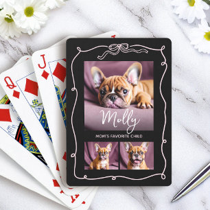 3 Photo Dog Doodles Bow Mum Favourite Child Black Playing Cards