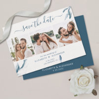 3 photo elegant blue watercolor simple wedding