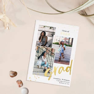 3 Photo Elegant Chic Foil Graduation Announcements
