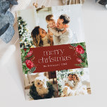 3 Photo Elegant Winter Red Merry Christmas Card<br><div class="desc">This collection features watercolor red florals,  berries & winter greenery with modern & elegant typography,  with a winter botanical pattern back.</div>