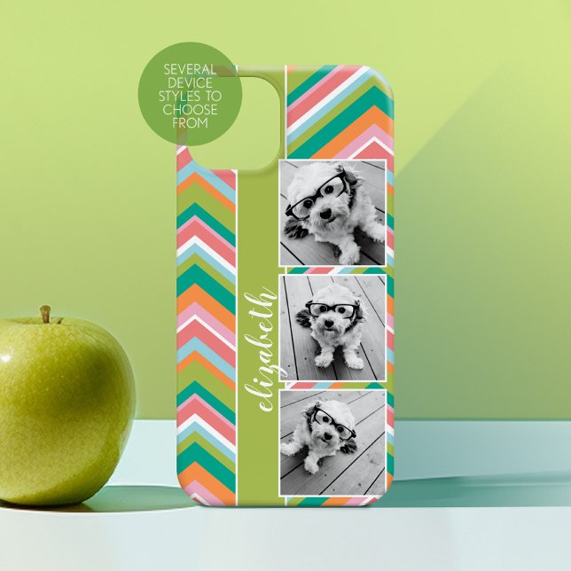3 Photo Film Strip Collage Colourful Chevrons lime Case-Mate iPhone Case (Personalized Phone Case with Custom Photos and Text - Choose a Device Style)