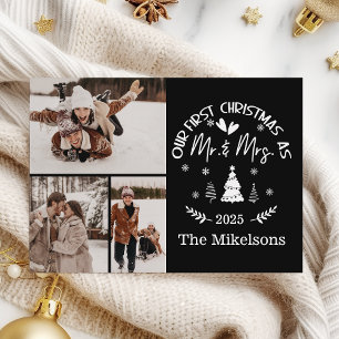 3 Photo First Christmas as Mr. & Mrs Holiday Card