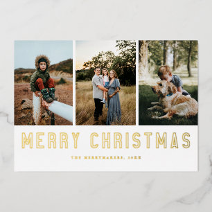 3 Photo Gold Foil Christmas Family Holiday Card