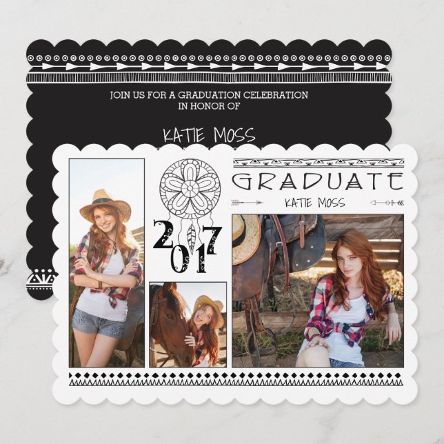 3 Photo Graduation Announcement {Boho} (Front/Back)