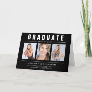 3 Photo Graduation Collage Graduate Black & White Announcement