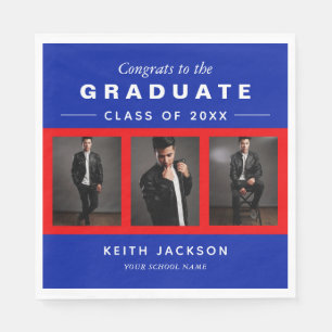 3 Photo Graduation Collage Graduate Blue Red Napkin