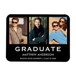 3 Photo Graduation Modern Announcement Magnet