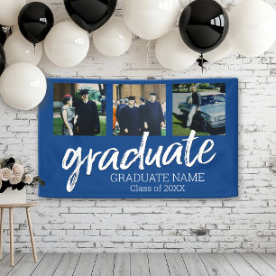 3 Photo Graduation - Modern Graduate Script Blue Banner